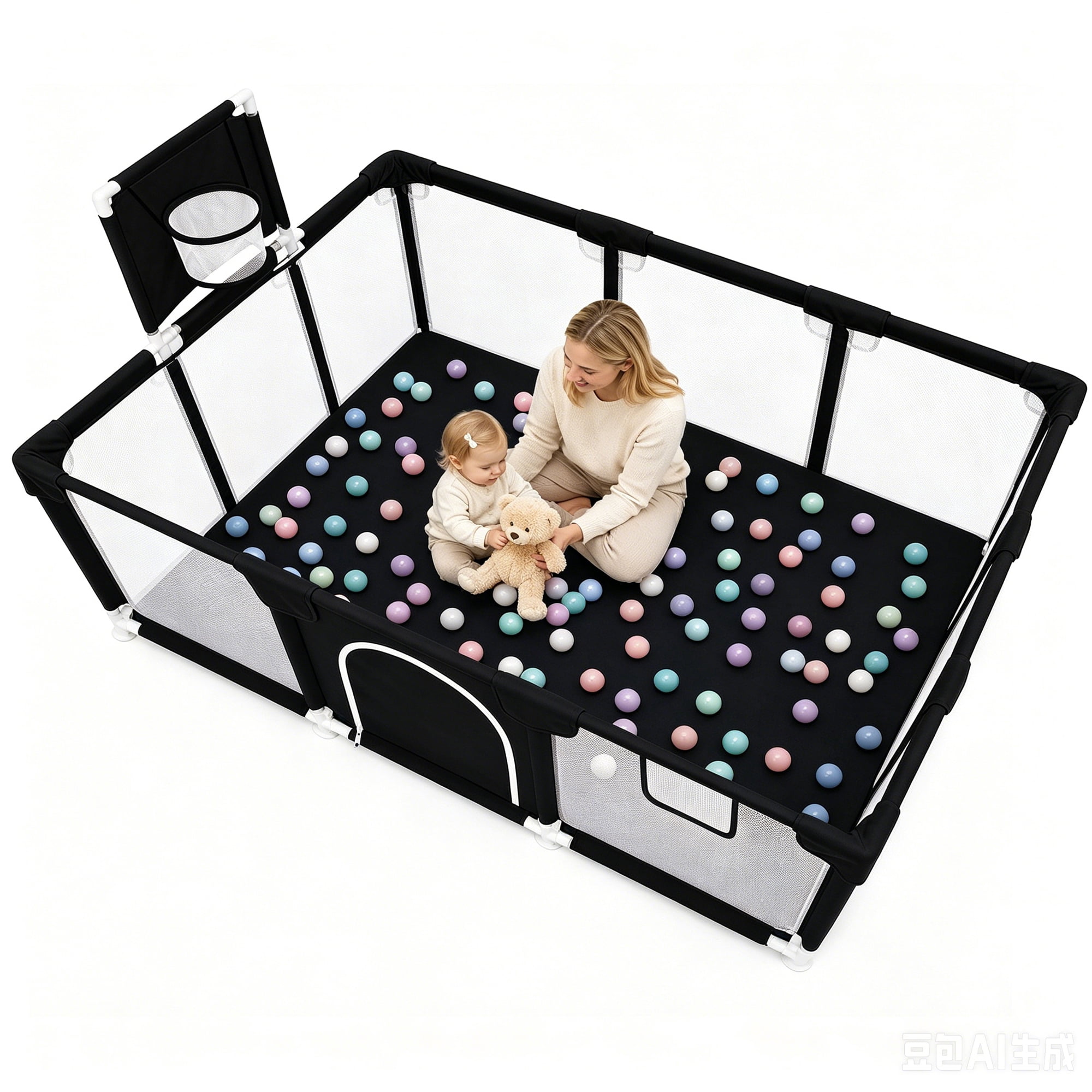 Baby Playpen, HDJ 71 inch Extra Large Baby Playard with Basketball Hoop, Toddlers Play Yard Fence for Indoors Outdoors, Black