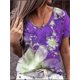 thumbnail image 4 of Camiseta holgada con cuello en V para mujer, Tops de manga corta con estampado Floral 3D, ropa informal para mujer 2022, 4 of 5