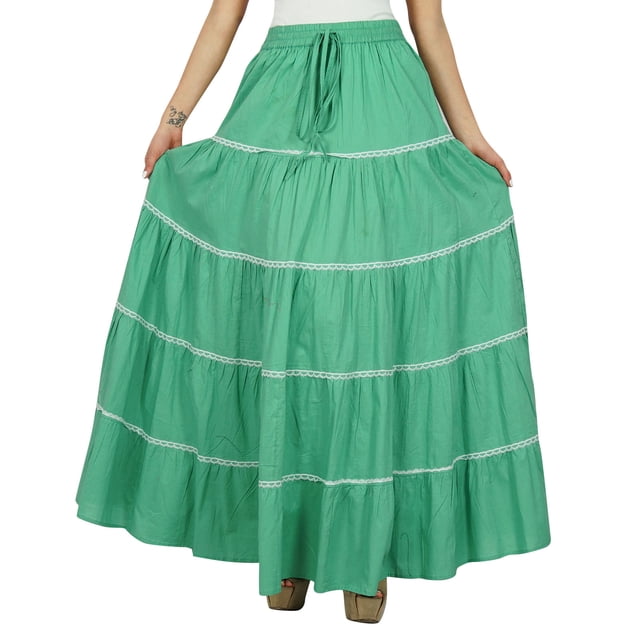 Bimba Jupe Longue Évasée en Coton pour Femmes Boho Maxi Bas Taille Élastique Vêtements