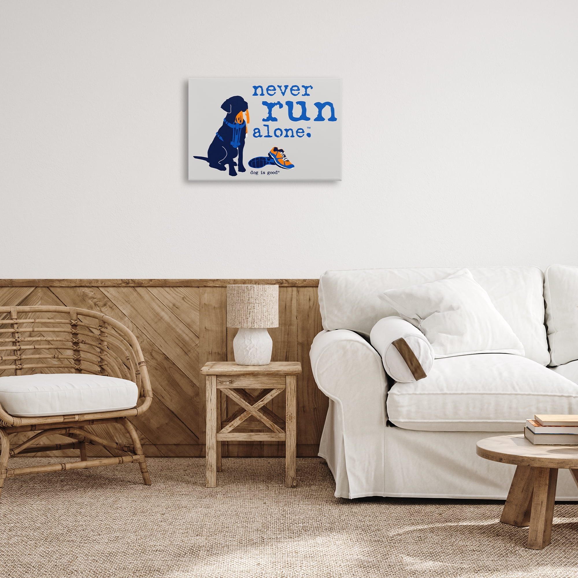 Stupell Industries Never Run Alone Dog Animals Painting Wrapped Canvas Art Print Wall Art, 24 x 16