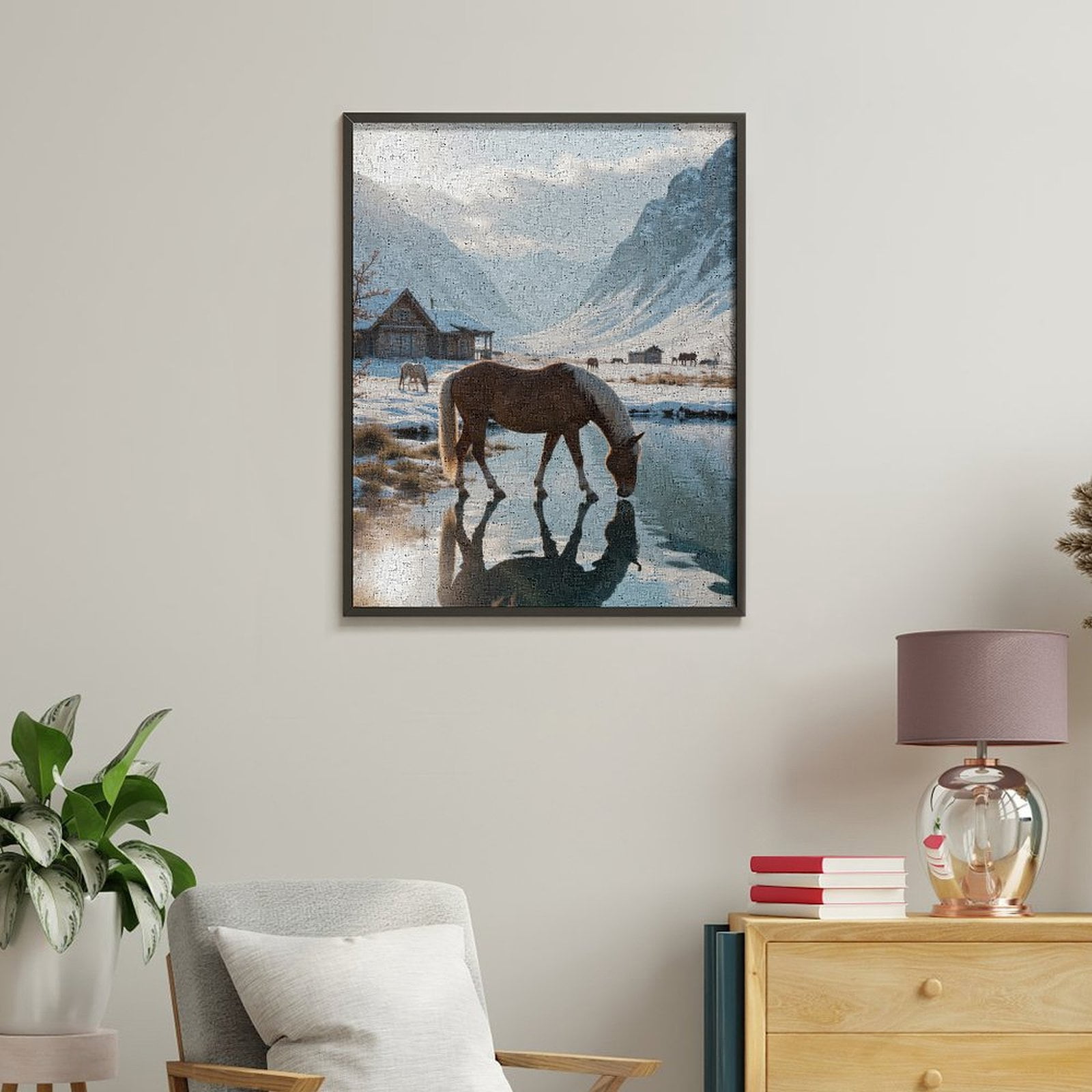Paint by Numbers Kit for Adults, Horse Reflected In Snowy Landscape Paint by Numbers, Easy Paint by Numbers Kit for Adults Beginner, DIY Adult Paint by Number Kits on Canvas, Home Decor