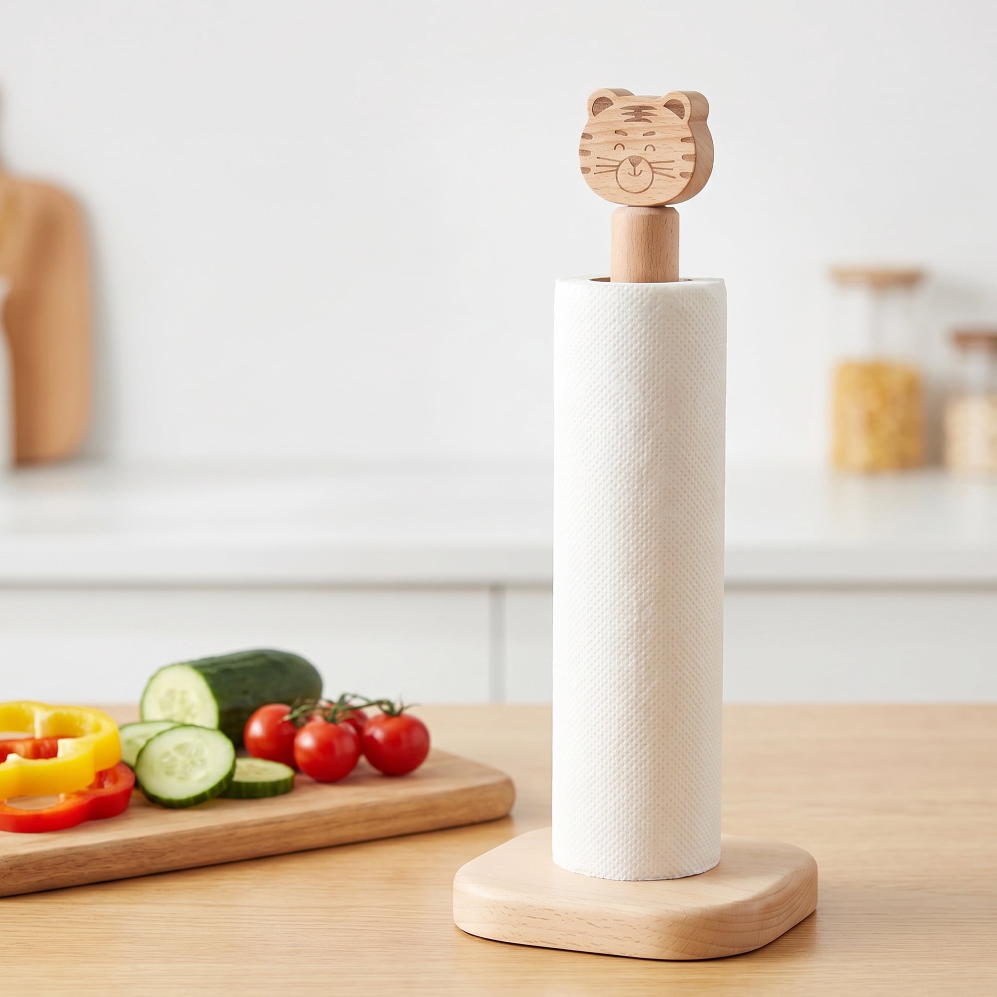 Unique Bargains Paper Towel Holder Countertop Non Slip Base Dispenser Tiger 13.6x5.1inch