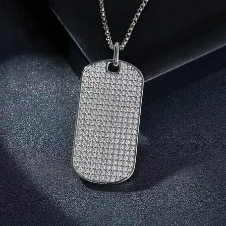 Aishvi Jewels 2.50 Ct Round Cut Diamond Lab Created Dog Tag Men's Pendant 14K White Gold Plated 18"Chain 925 Sterling Silver