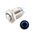 thumbnail image 1 of Interruptor de botón metálico momentáneo Uxcell Cabeza alta 12mm Diámetro de montaje 1NO Luz LED azul 24V, 1 of 5