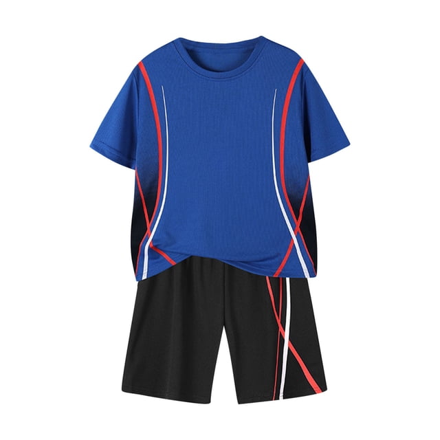 HVOBTTY Ensemble Décontracté 2 Pcs pour Tout-Petits, Manches Courtes, Mode Garçon, Col Rond, Short, Costume de Sport Bleu, 170