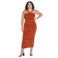 thumbnail image 4 of Plus Size V Neck Strap Ruched Bodycon Midi Dress, 4 of 7