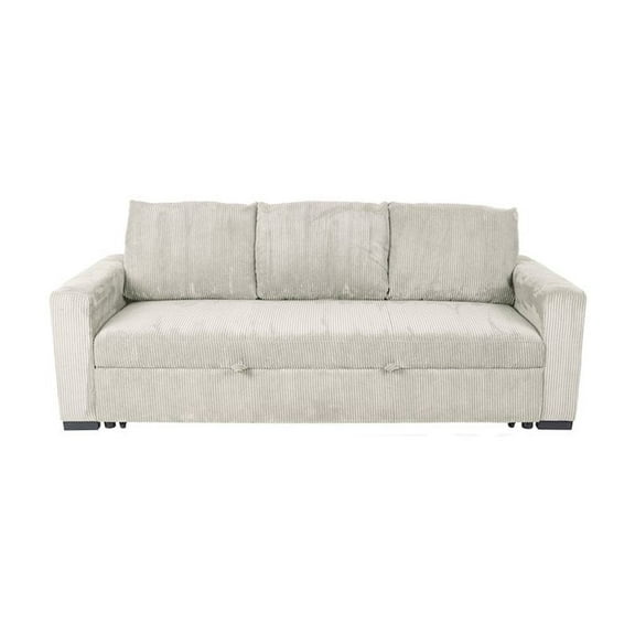 Poundex Upholstered Corduroy Convertible Sofa in Ivory