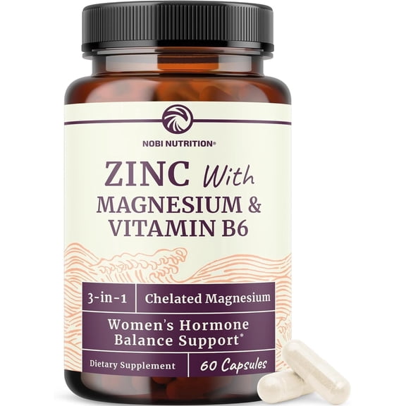 Women’s Magnesium and Zinc Hormone Balance Supplement with Vitamin B6, 60 Count
