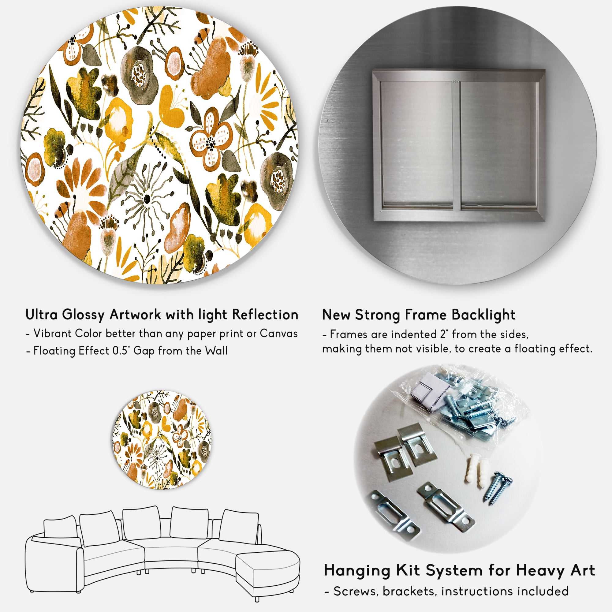 Designart 'Vital Abundance Of Wildflowers I' Modern Circle Metal Wall Art 36x36 - Disc of 36