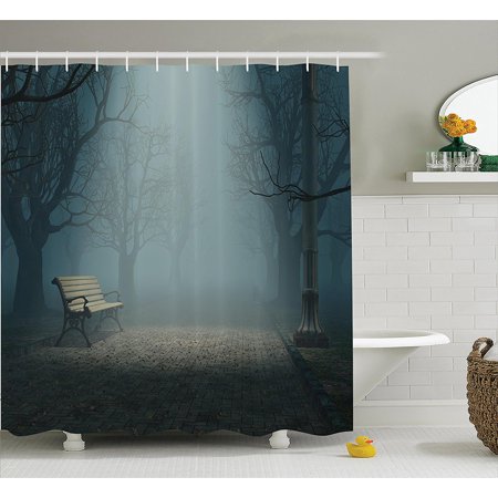 Farm House Decor Shower Curtain Set By Bench In The Park On A Dark Mysterious Night Scary Forest Horror Theme Habitat Design Bathroom Accessories 75 Inches By Ambesonne Walmart Com Walmart Com