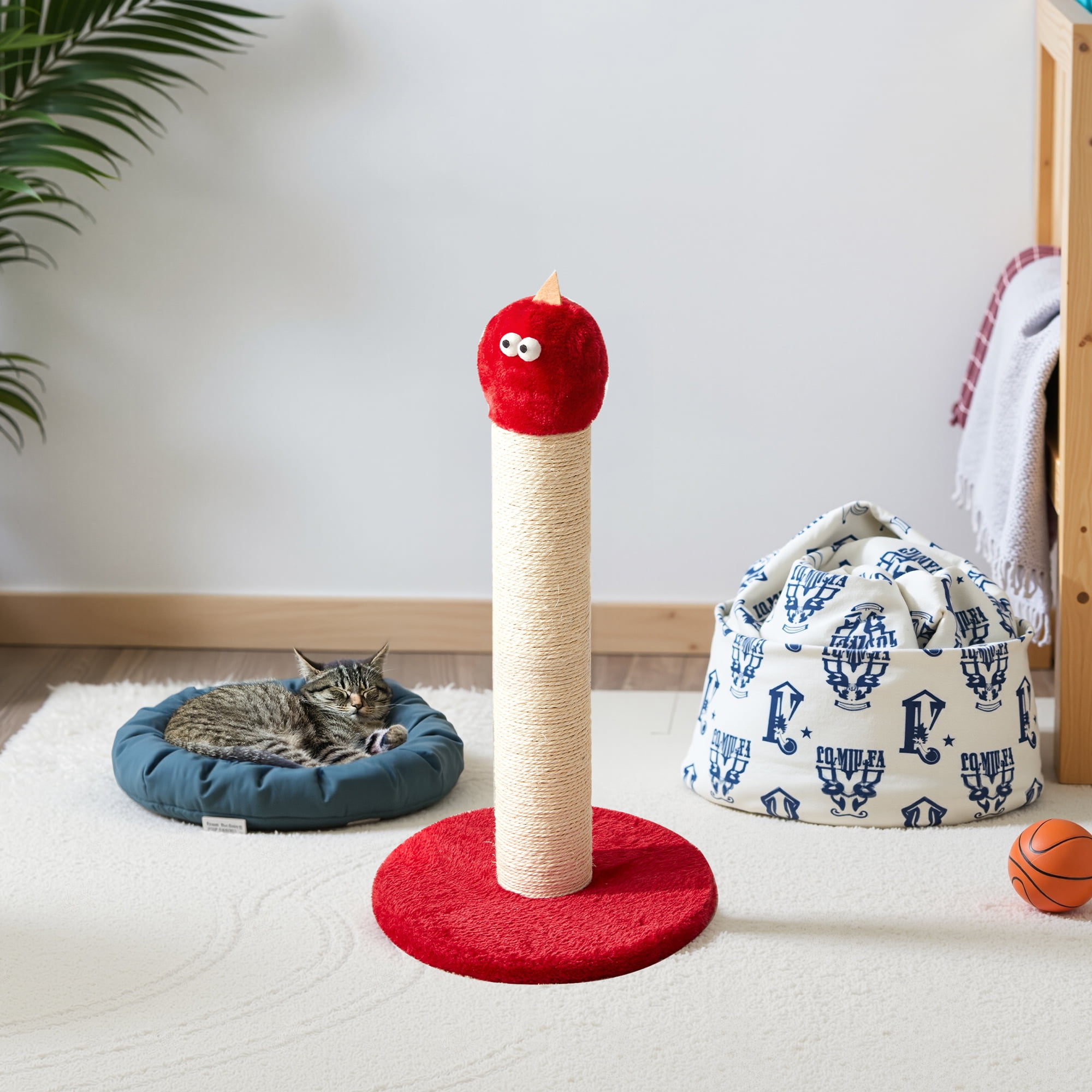 Heynemo 22-Inch Cat Scratching Post , Durable Sisal Scratch Post for Indoor Cats, Monster-Shaped Cat Scratcher for Kittens & Large Cats, Red