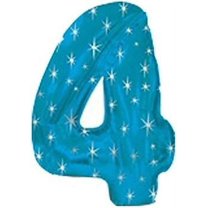 PMU Number Four Shape 38 Inch Metallic Blue Sparkle Mylar Balloon Pkg/1