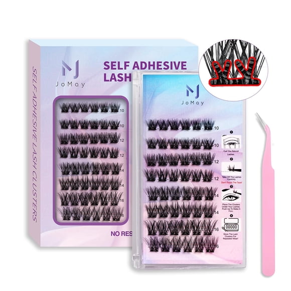 JoMay Kit de extensión de pestañas autoadhesivas 48 piezas Pestañas autoadhesivas D Curl Pestañas sin pegamento 10-16 Pestañas mixtas sin pegamento X03 Pestañas sin pegamento Pestañas autoadhesivas (X
