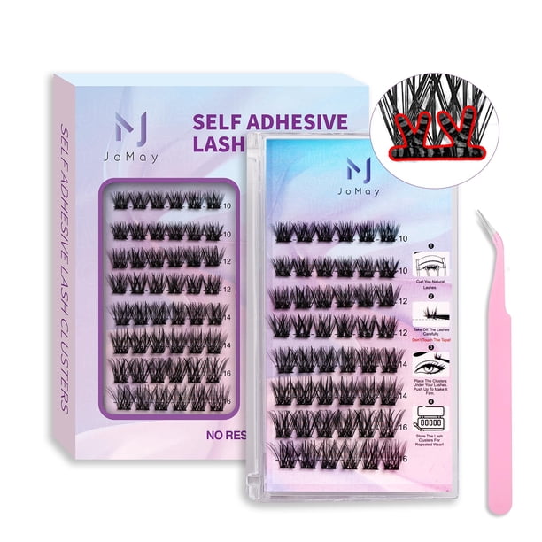 JoMay Kit de extensión de pestañas autoadhesivas 48 piezas Pestañas autoadhesivas D Curl Pestañas sin pegamento 10-16 Pestañas mixtas sin pegamento X03 Pestañas sin pegamento Pestañas autoadhesivas (X