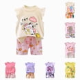 thumbnail image 5 of Toddler Girl Clothes Toddler Baby Girl Summer Clothes Ruffle Cute Cartoon Letter Printed T Shirt Tops Shorts Set 2PCS Outfits, 5 of 5