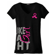 Fight Like a Girl Side Wrap" Ladies V-Neck T-Shirt - Black w/ Pink [2X]