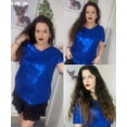 thumbnail image 4 of TIYOMI Plus Size Sequin Tops 5X Blue Short Sleeve Shirts for Women V-Neck Party Tops Sparkly Slimming Tunics Summer Blouses Casual Loose Fit T-Shirts 5XL 26W 28W, 4 of 7