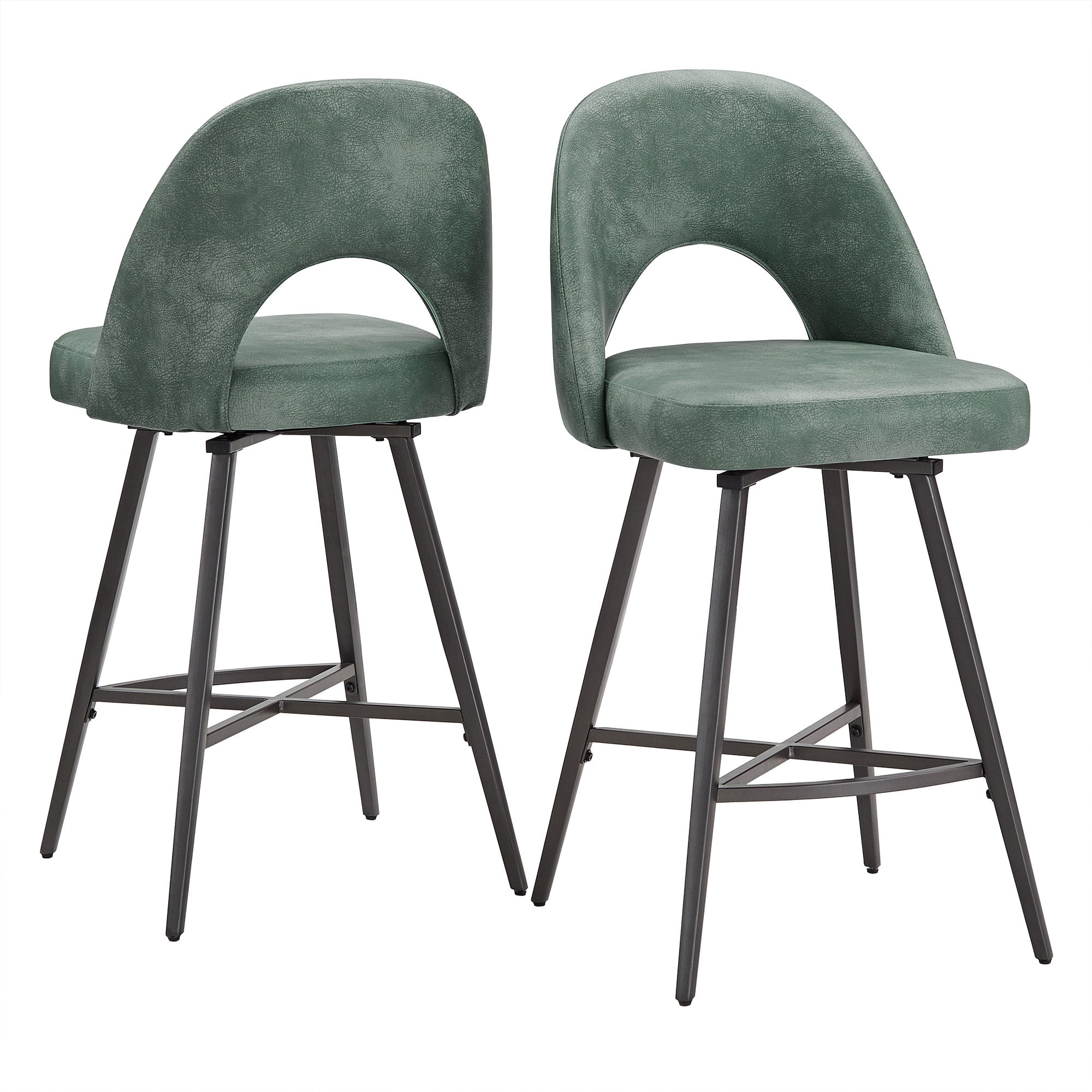 Weston Home Krista 24" Metal Swivel Mid Back Counter Stools, Set of 2, Teal