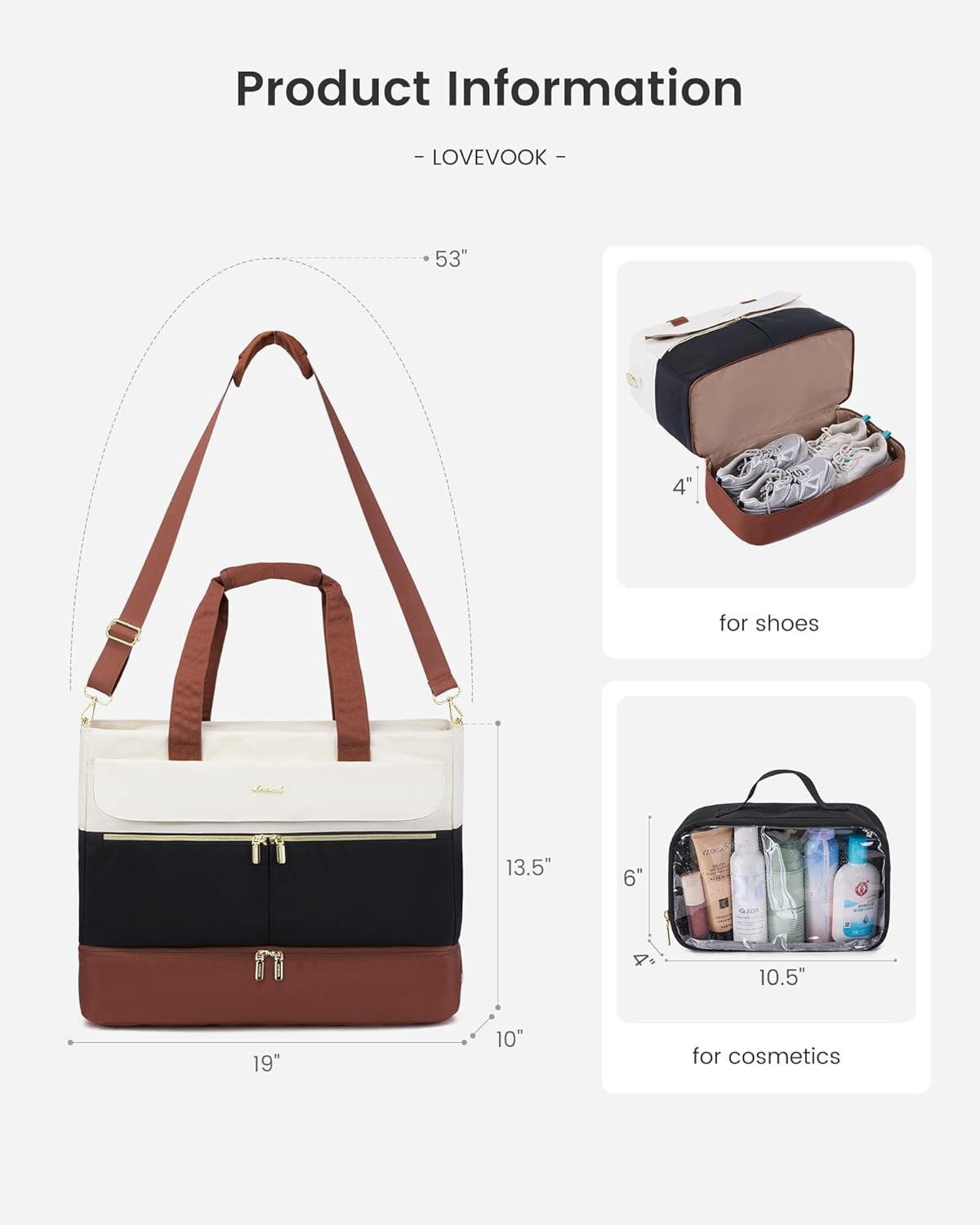 LOVEVOOK Weekender Bags for Women, Wide Open Large Travel Duffle Bag with Shoe Compartment, Carry on Overnight Bags, Hospital Bag for Women Labor Delivery with Wet Pocket