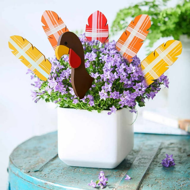 SPOORYYO Turkey Planter Wooden Sticks Thanksgiving Turkey Decorating