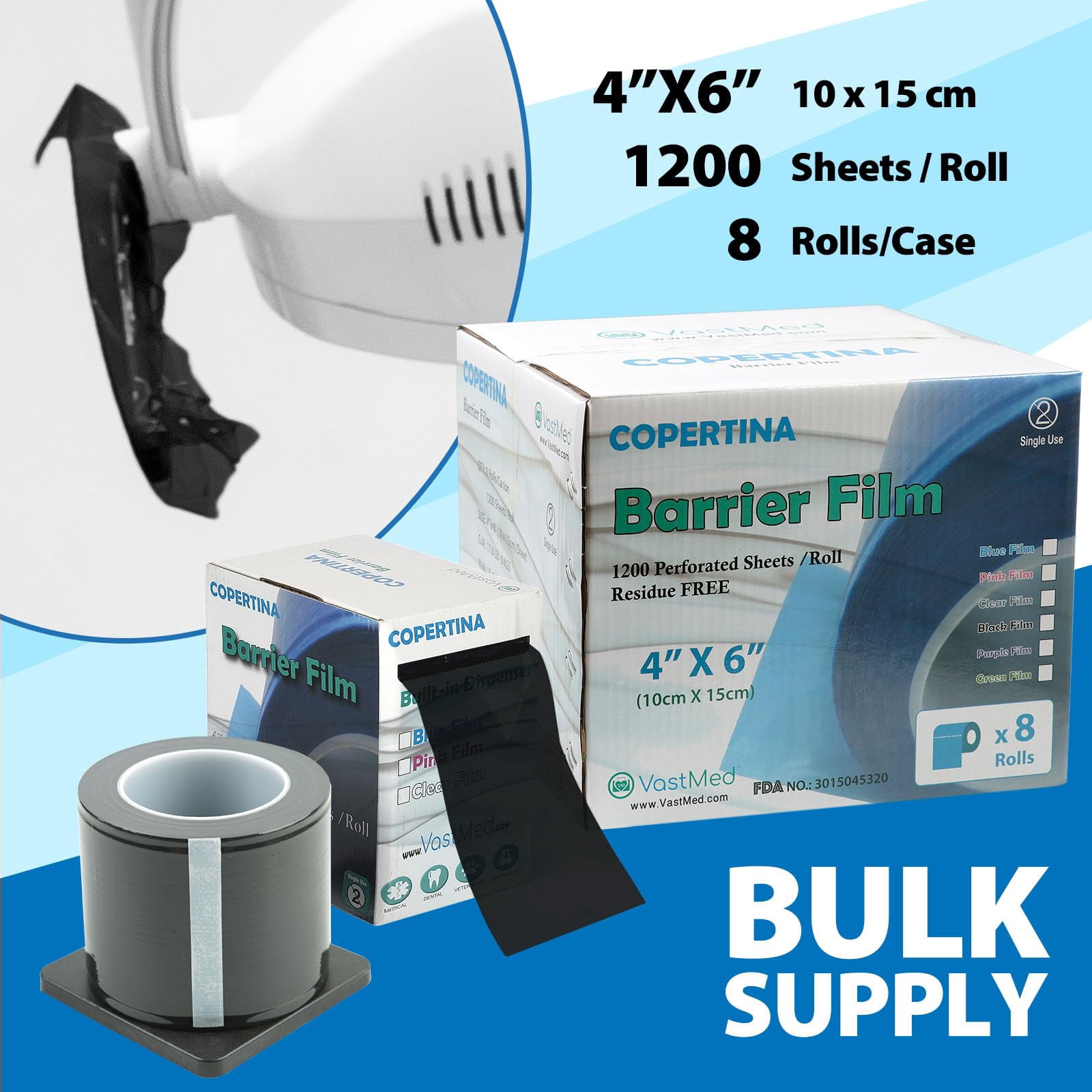 Dental Barrier Film Roll, 4 x 6 in, 2400 Sheets – Black