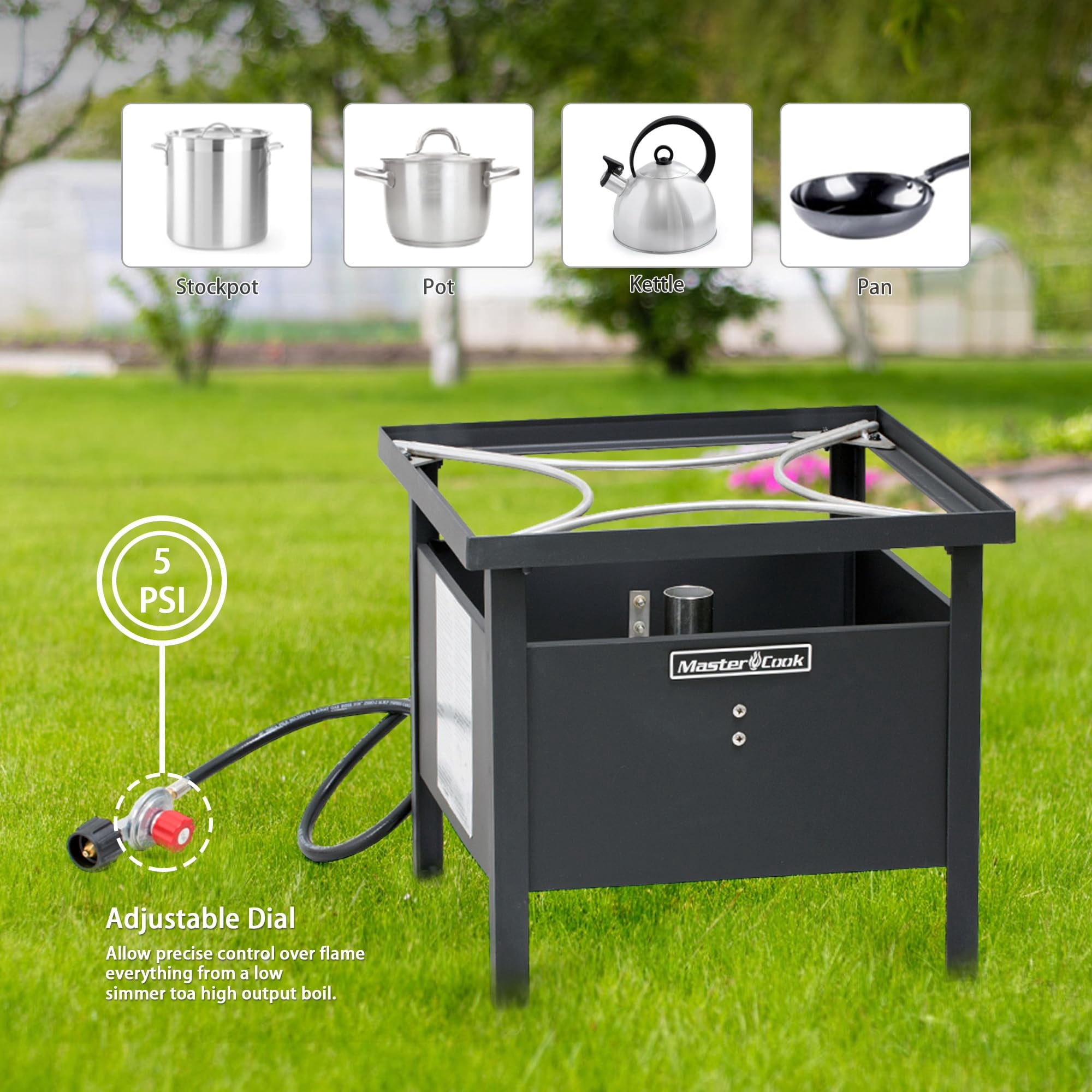 MASTER COOK Portable Propane Gas Burner, Outdoor Cooking Boiler for Camping, Frying and Boiling, 18.9 * 18.9 * 16.9 inches