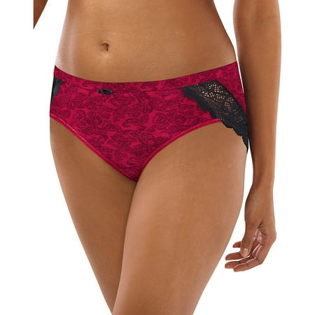 Bali Lace Desire Cotton Hipster Panty - Armature Red Print - Size - 8