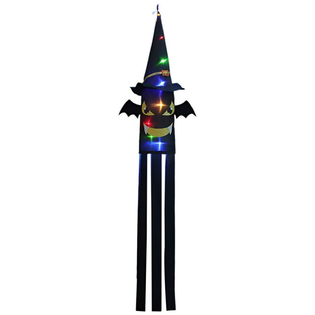 Halloween Windsock With Skeleton & Witch Hat Design 61 Inch Color Changing LED Lights Hanging Indoor/Outdoor Decor For Garden Yard Courtyard Atmosphere
