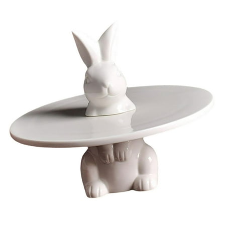 

Cake Stand Serving Platter Animal Rabbit Ceramic Cake Stand Multi-use Collectible Jewelry Perfume Countertop Display Rack for Wedding Home