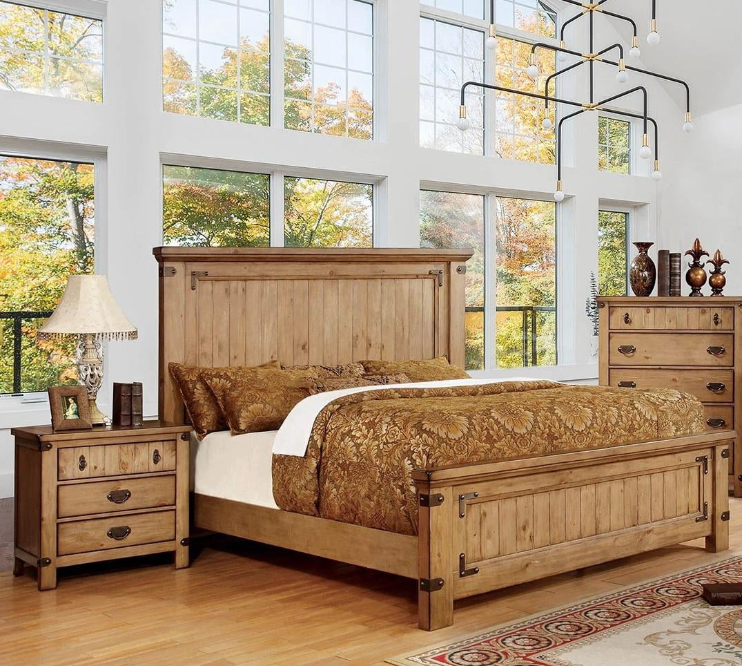 Cottage Weathered Elm Solid Wood King Bedroom Set 3pcs FOA CM7449-EK ...
