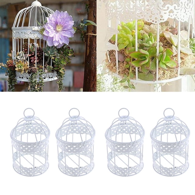 Maceta colgante de metal 4 piezas | para macetas decorativas en apariencia de jaula de pájaros, cactus y jardineras suculentas | Decoración de de e Sharpla Maceta suculenta