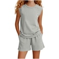 thumbnail image 2 of BRGZLK Girls 2 Piece Summer Outfits 2026 Solid Color Crewneck Sleeveless Tops and Elastic Waist Shorts with Pockets Soft Comfortable Matching Set Gray 3-4Y, 2 of 5