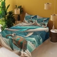 thumbnail image 2 of Ambesonne Nautical Fitted & Top Sheet Set with Shams, Teal Ocean Whale Turtle, Teal Ecru and Pale Cinnamon, 2 of 5