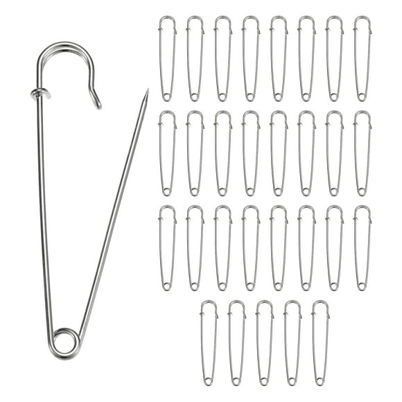 30-Pack Large Safety Pins, 3.5" Spring Lock Pins Blanket Bulk Pins for Fashion/Clothes/Sewing/Quilting/Upholstery/Laundry/DIY Craft/Decorative, Big Safety Pins [Silver]