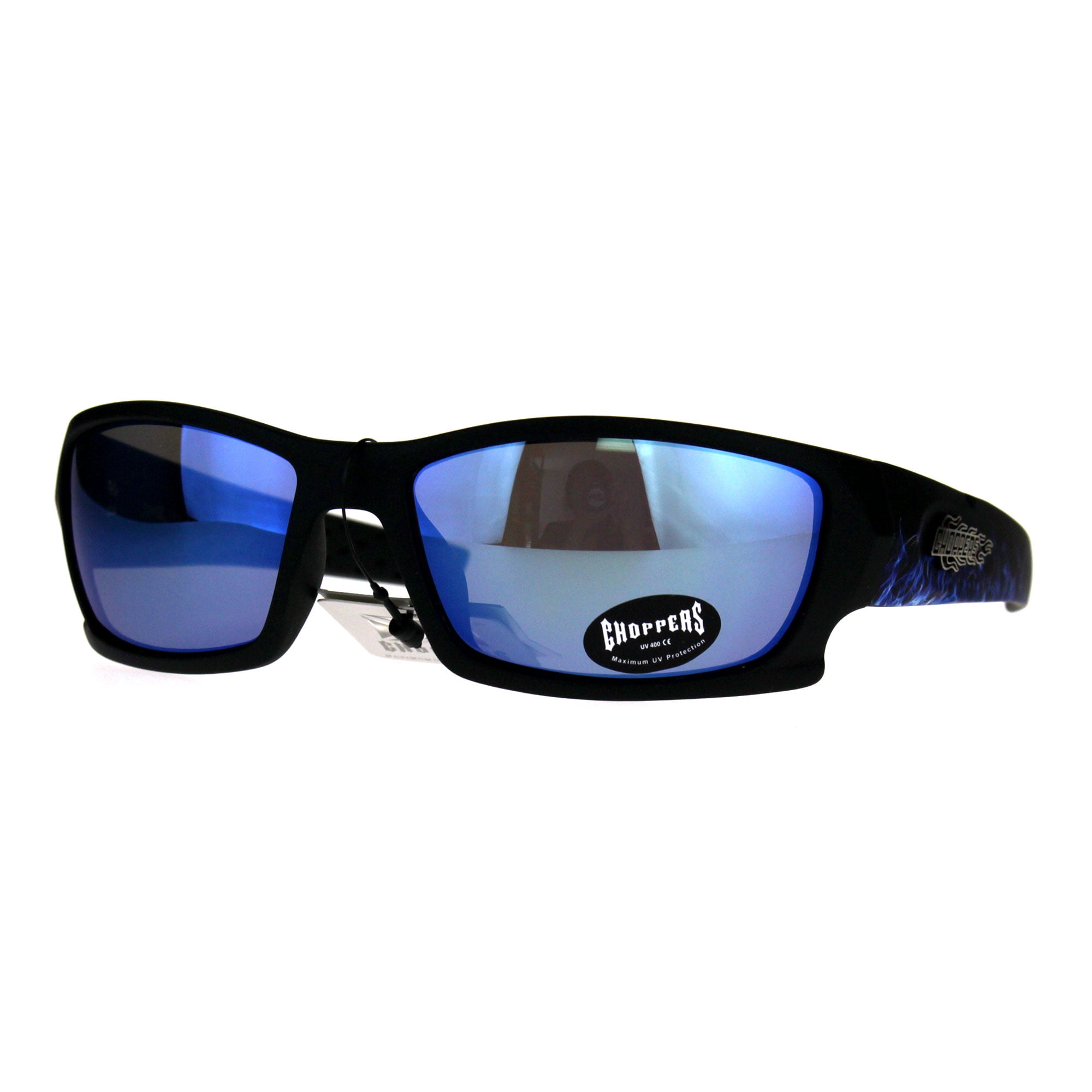 Choppers Mens Warp Sport Biker Motorcycle Plastic Sunglasses Black Blue