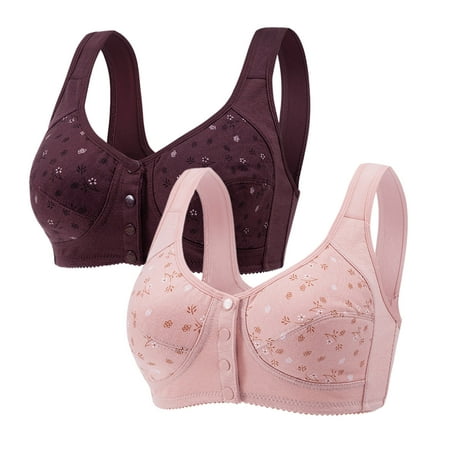 YEJIMAN 2PC Women s Plus-Size Printed Front Button Vest Comfort Bra Underwear  Multi-color Seamless Underwear For Women  Cotton Underwear For Women