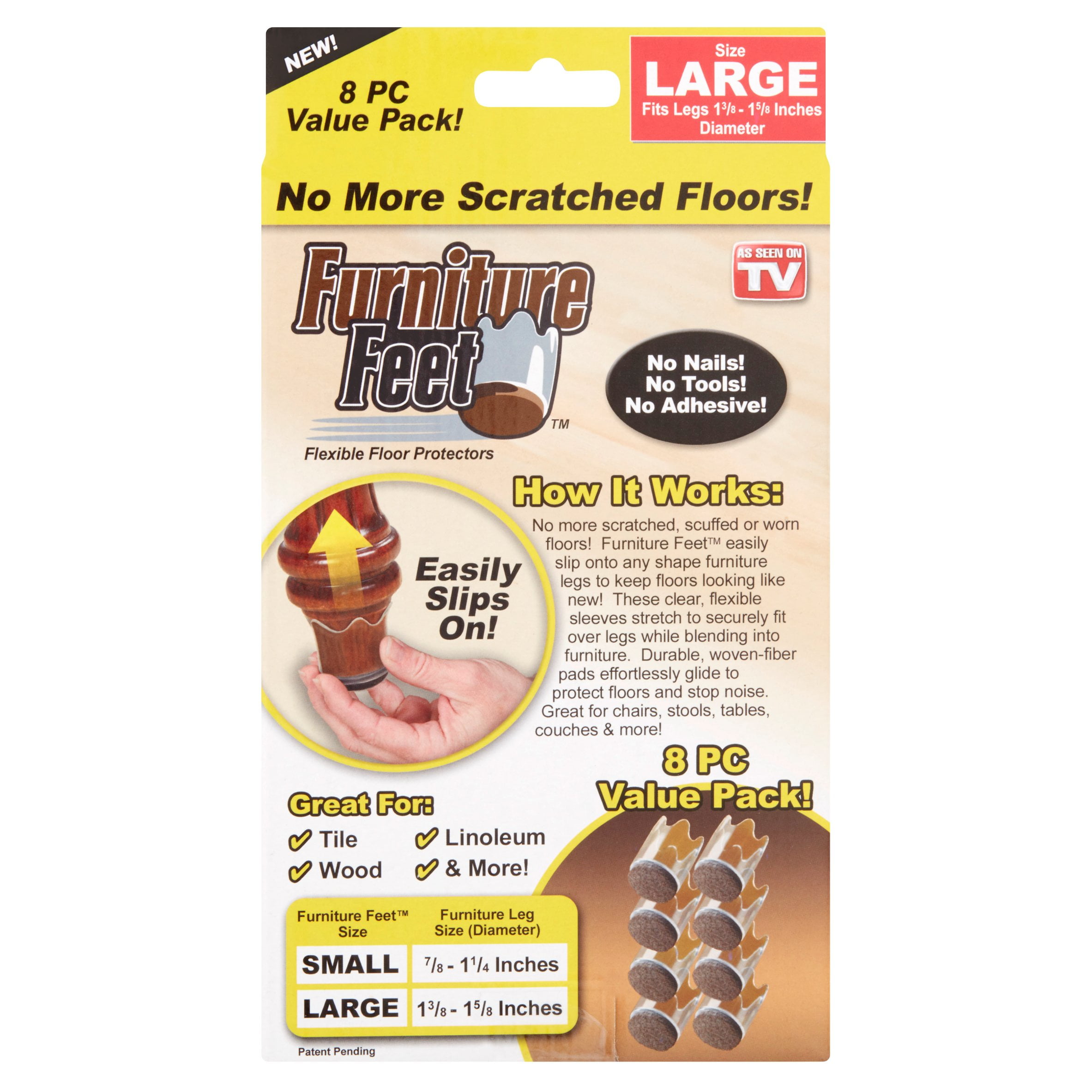 Furniture Feet Large Flexible Floor Protectors Value Pack 8 Count