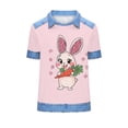 thumbnail image 6 of Easter Day Shirts for Women Denim Patchwork Eggs Rabbit Print Plus Size Short Sleeve T-shirt Holiday Tops (XL, Pink), 6 of 6