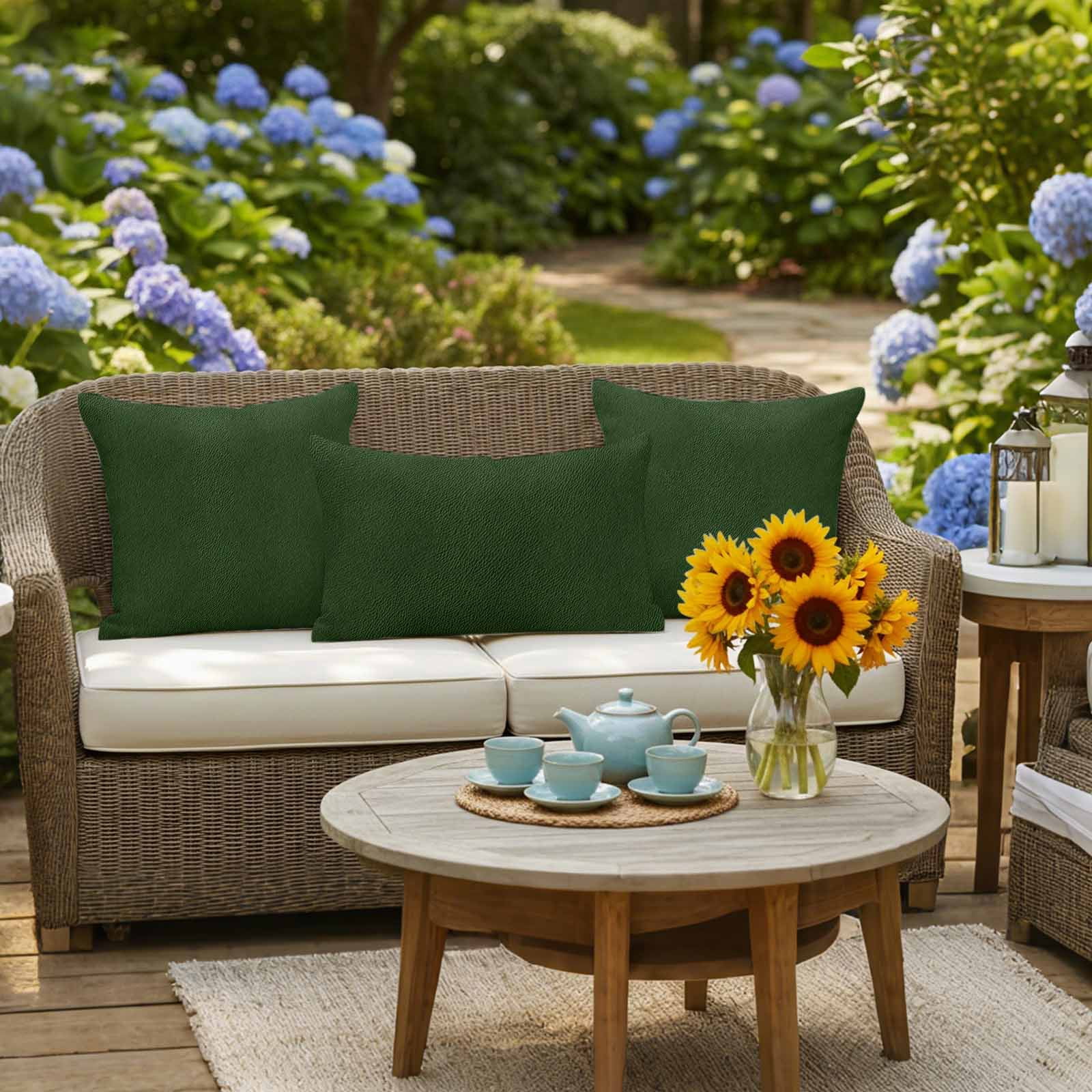 Solid Dark Green Outdoor Pillow Covers 26x26 Inch Throw Pillow Covers Set of 2 Waterproof Decorative Pillow Cases Retro Minimalism Abstract Denim Texture Cushion Covers for Patio Furniture Garden