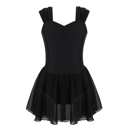 iiniim Kids Girls Sleeveless Lyrical Ballet Dress Leotard Tutu Skirt Ballerina Performance Dancewear Black 6