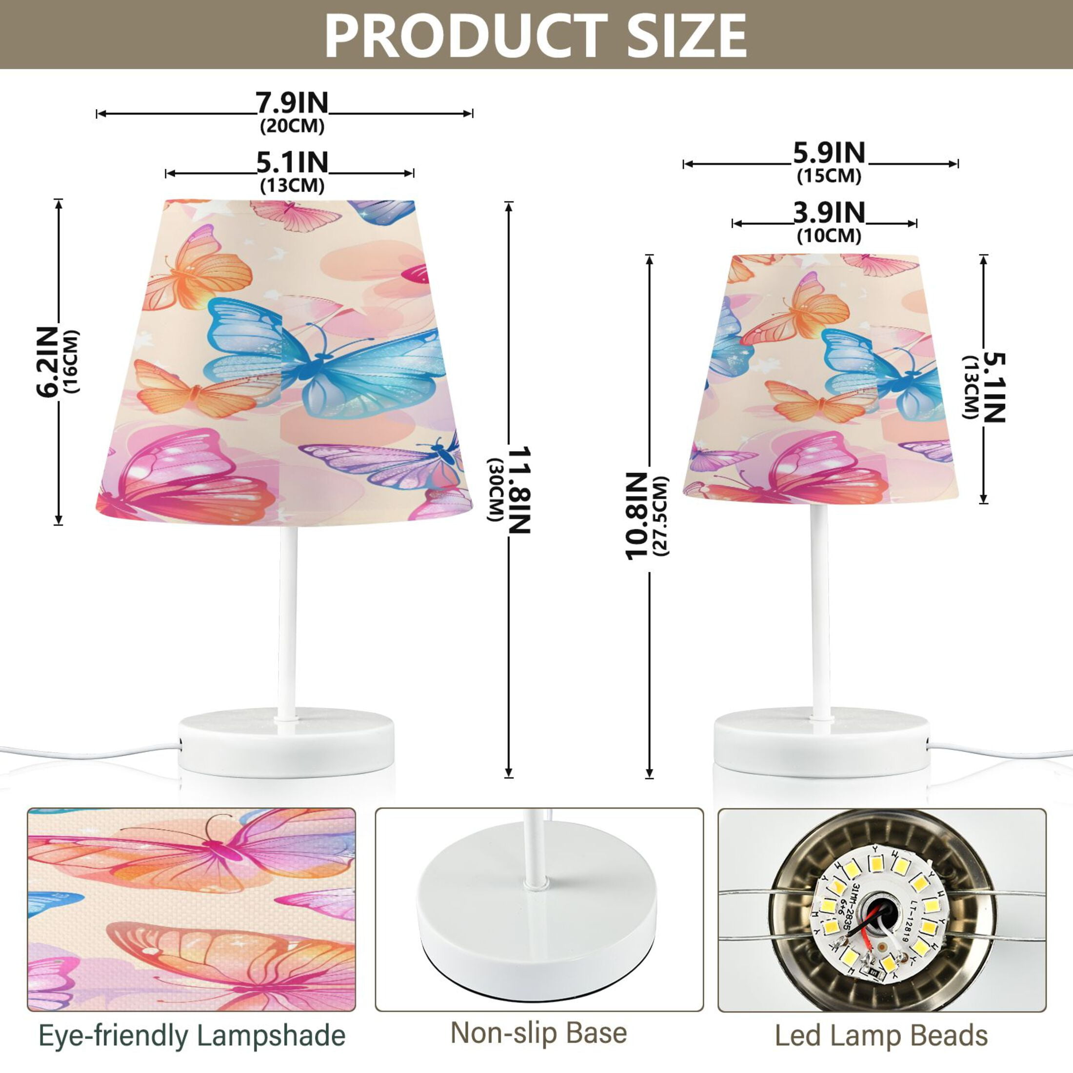 Ryvnso LED Bedside Table Lamp Butterfly Flying on Beige Bedroom Desk Lamps Nightstand Lampshade M