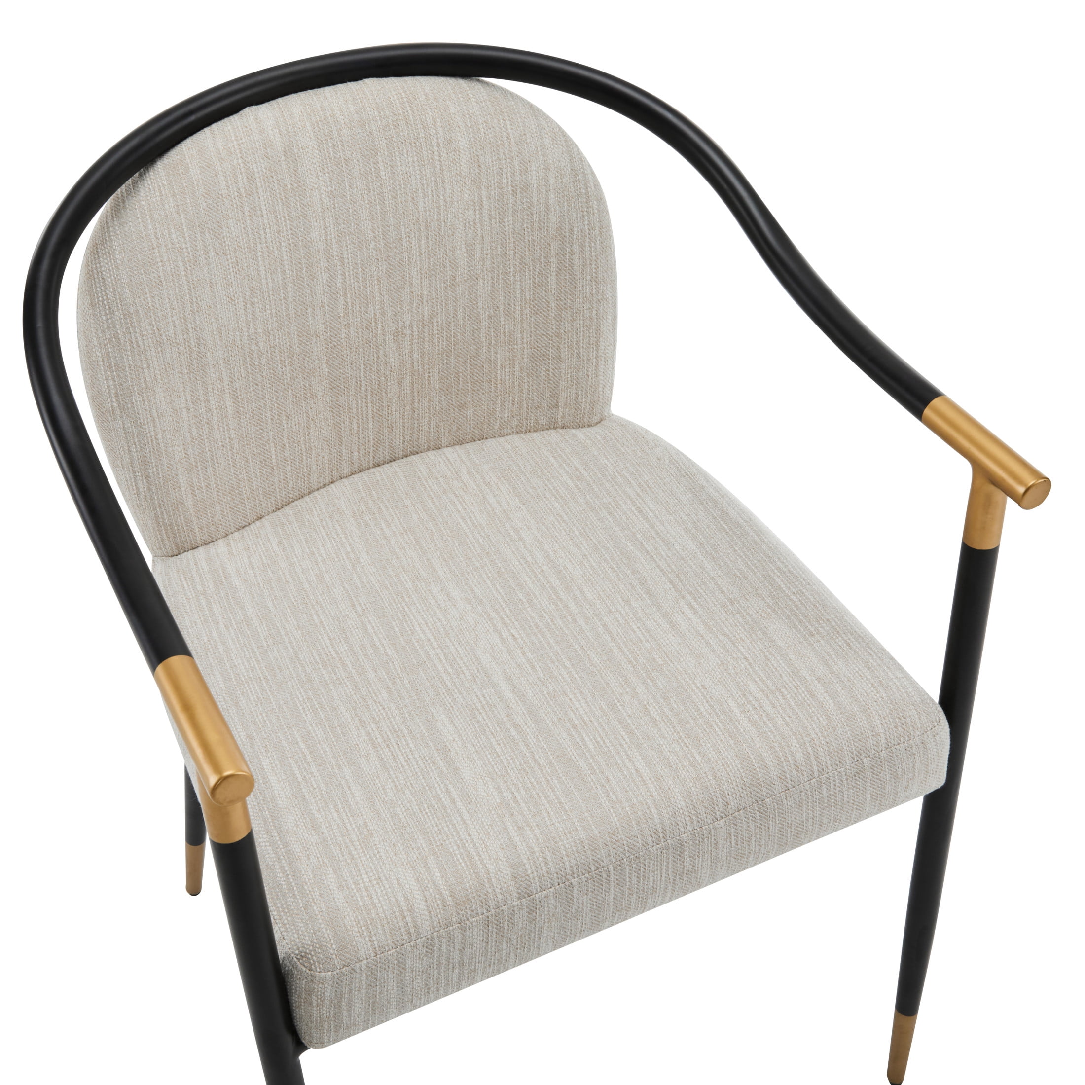 Crista Modern Upholstered Dining Chair, Metal Frame, Beige + Black + Gold, Set of 2