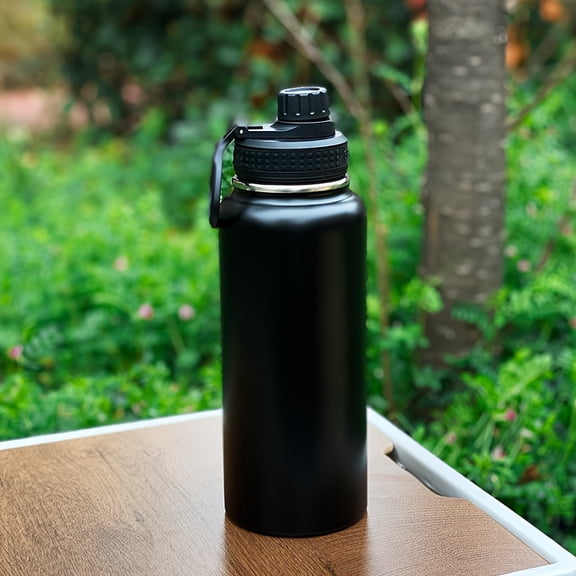 32oz Double-Walled Stainless Steel Sports Water Bottle with Handle & Leak-Proof Lid, Keeps Drinks Hot/Cold, Durable Reusable for Camping, Gym, Outdoor Activities