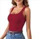 thumbnail image 2 of Camiseta Sin Mangas de Punto Acanalado Informal con Cuello Cuadrado de Verano para Mujer, Color Rojo, Talla M, 2 of 6