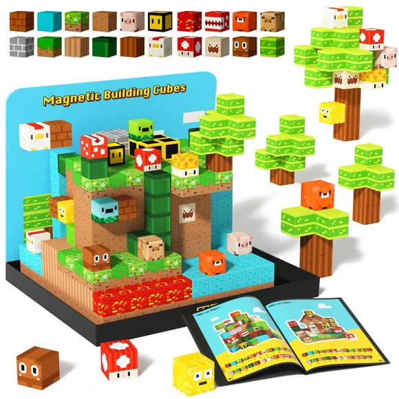 Magnetic Blocks Toddler Toys for Boys Girls 3+, Build Mine World with Magnets Cubes, 2024 Upgraded STEM Building Game Sensory Gift for Kids Starter Set