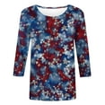 thumbnail image 4 of Hauts d'Été pour Femmes 2023 Mode Féminine Manches Courtes Col Rond Rétro Imprimé Ample Blouse Manches Trois-Quarts Bohème Grande Taille T-Shirt pour Femmes, 4 of 4