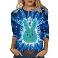 thumbnail image 2 of Cavosen Happy Easter Dressy Tops for Women 3/4 Sleeve Summer Plus Size Bunny Tie Dye Print Pullover Blouse Round Neck Festival Shirts Vacation Holiday T Shirts Loose Tees 4XL, 2 of 5