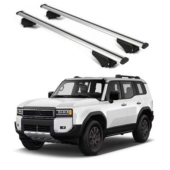 ERKUL Roof Rack Cross Bars for Toyota Land Cruiser 2024-2025 | Aluminum Crossbars with Anti Theft Lock for Rooftop | Compatible with Raised Rails - Silver