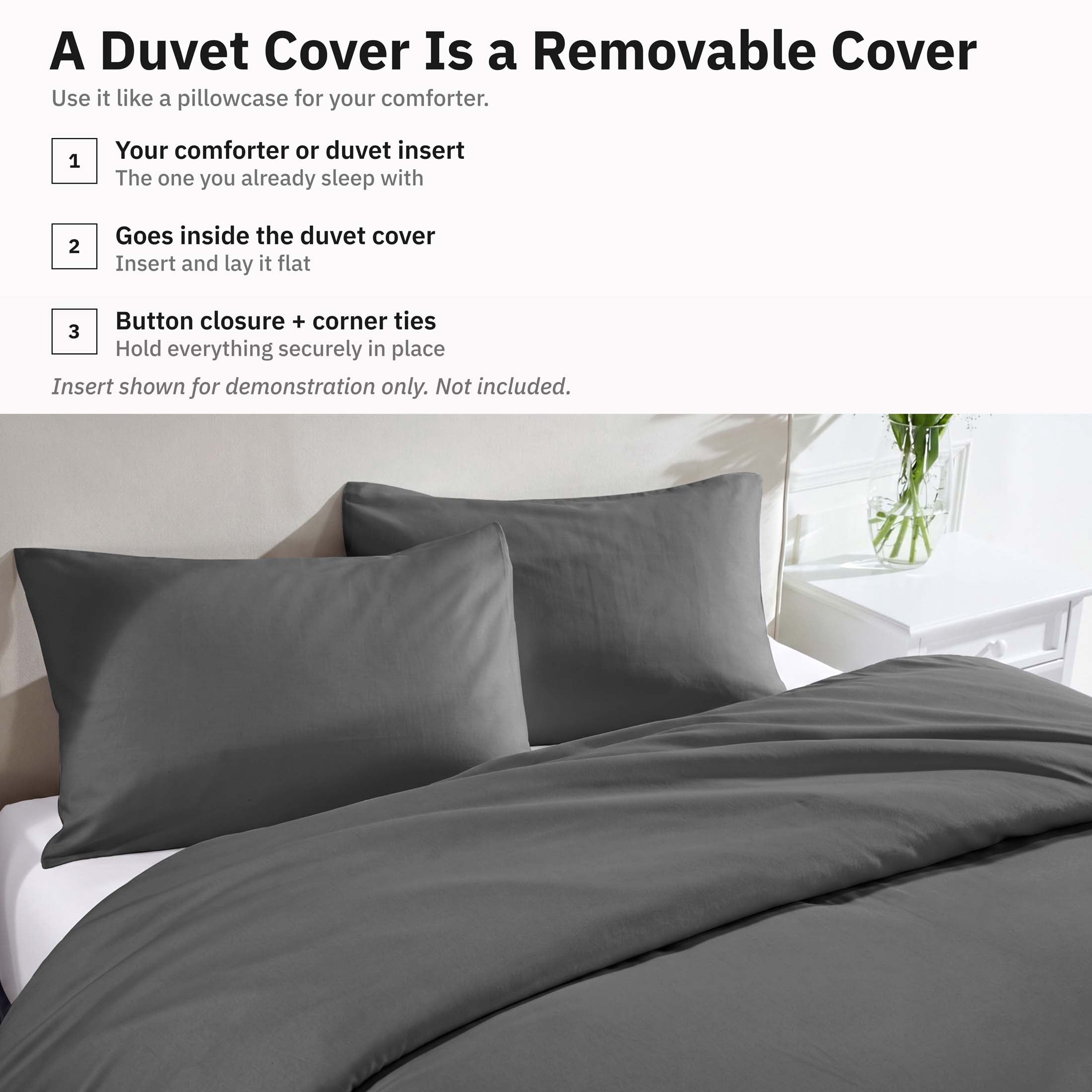 California Design Den 3-Piece Duvet Covers Queen Size Set, 400 Thread Count 100% Cotton Queen Size Set, Soft Sateen, Grey