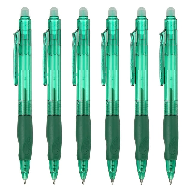 Uxcell 6 Pcs Stylos Gel Effaçables, Pointe Fine Rétractable 0,5mm Stylo de Marquage Effaçable à la Chaleur pour Écriture Fluide Marqueurs pour Tissu Couture Dessin Écriture Planificateur, Encre Verte